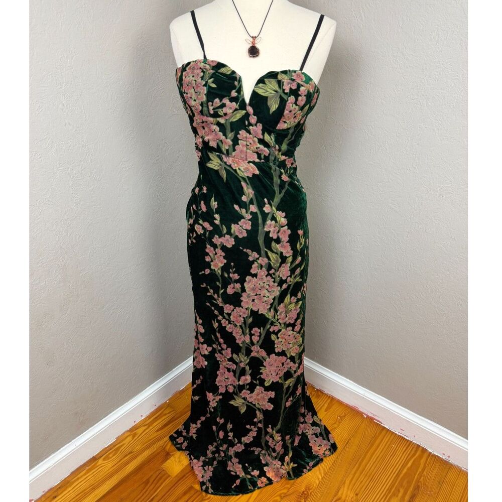 Lulus Floral Velvet Strapless Bodycon Maxi Dress xs